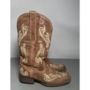 Corral Boots‎ Western Distress Wax Leather Floral Embroidery Women's Size 6 M